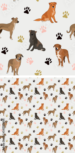 Seamless mutt dog pattern, holiday texture. Square format, t-shirt, poster, packaging, textile, socks, textile, fabric, decoration, wrapping paper. Trendy hand-drawn mongrel dog wallpaper.
