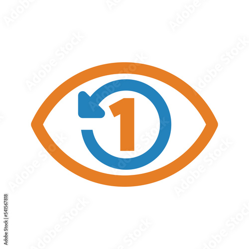 One time view concept icon. Visual illustration of eye with circular arrow and number 1.