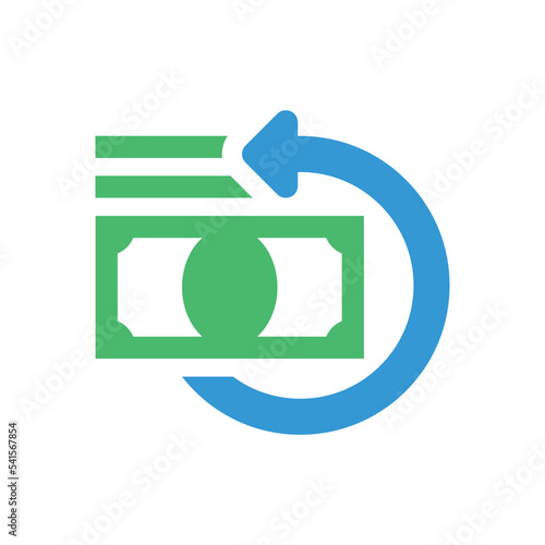 Refund, cashback concept icon. Visual illustration of banknotes and circular arrows.