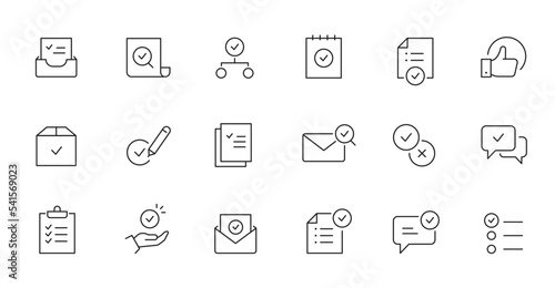 Document check, quality control line icon. Quality certificate, business quarantee mark outline editable stroke icon. Approve, confirm vector illustration.