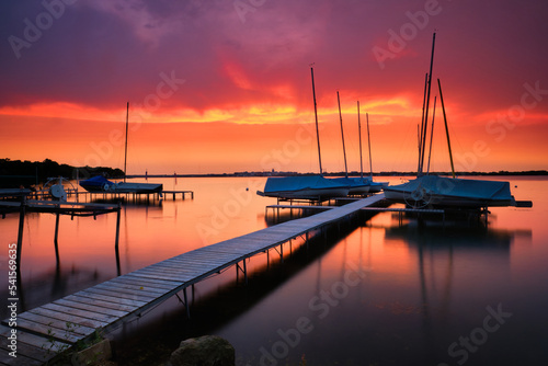 Sunset on a dock on Lake Monona, Madison, WI. 