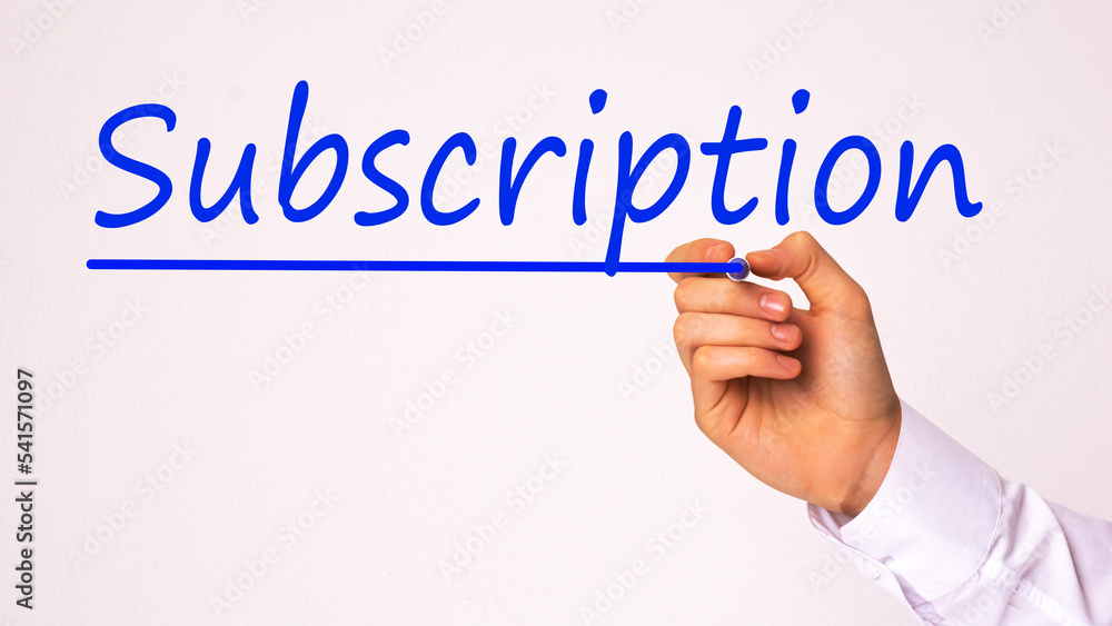 hand writing inscription subscription with marker, concept, the letters in blue hand writing inscription subscription with marker, concept, the letters in blue