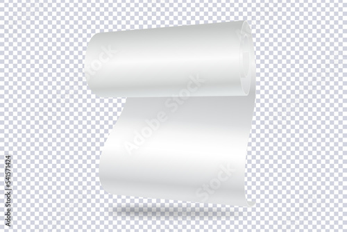 Isometric illustration white blank paper rolled. Realistic Mock up paper or fabric roll isolated on transparent. 3D vector mockup template for presentation, advertising, website, apps, banner layout