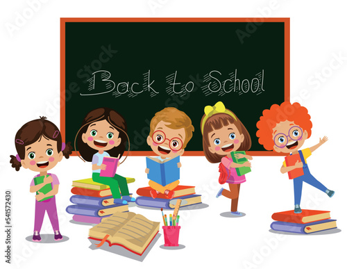 back to school cute and happy students are in class