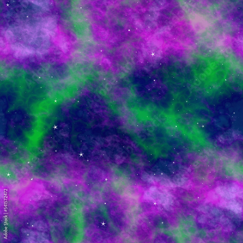 Glowing deep space galaxy stars. Seamless space background texture. Light blue interstellar gas  high resolution