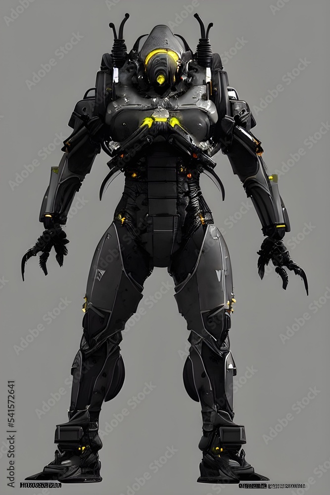 Naklejka premium Alien Armored Cyborg robot android 3d illustration, 3d render
