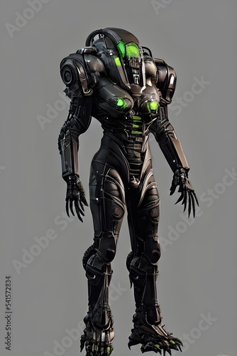 Alien Armored Cyborg robot android 3d illustration, 3d render