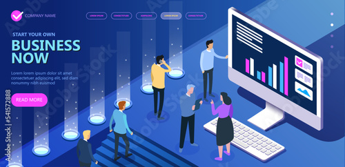 Business people working together and developing a successful business strategy. Marketing and finance vector isometric concept, Vector illustration