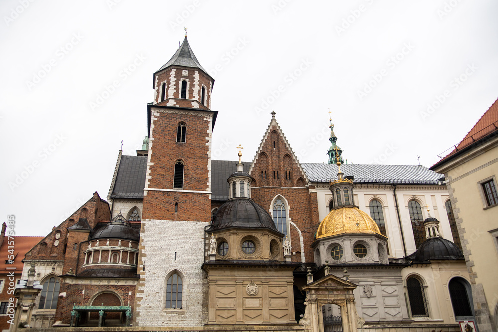 church spires in wawel castle in krakow poland