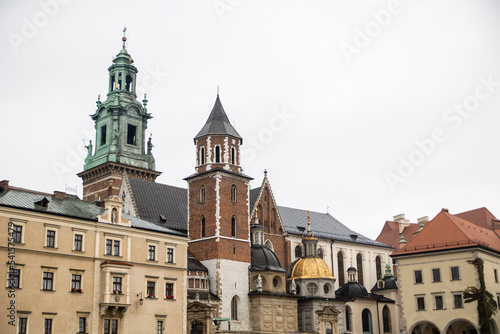 church spires in wawel castle in krakow poland