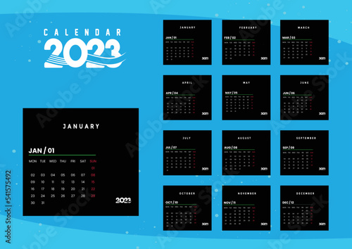 Modern design 2023 calendar template