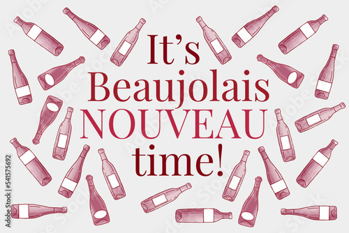 Beaujolais Nouveau lettering. Festival of new wine in France. New wine. Beaujolais Nouveau Wine Festival. Wine and food. Vector illustration.