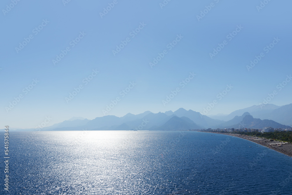 Panoramic view of the Antalya coast of Turkey.Mountains in the distance. High quality photo