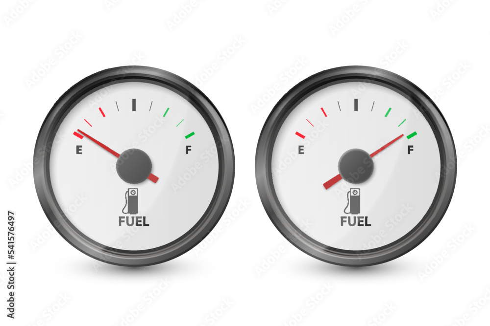 Vector 3d Realistic Black and White Circle Gas Fuel Tank Gauge, Oil Level Bar Icon Set Isolated on White Background. Car Dashboard Details. Fuel Indicator, Gas Meter, Sensor. Design Template Vector 3d Realistic Black and White Circle Gas Fuel Tank Gauge, Oil Level Bar Icon Set Isolated on White Background. Car Dashboard Details. Fuel Indicator, Gas Meter, Sensor. Design Template