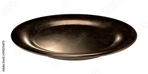 Isolated Side View of Copper Plate or Vintage Golden Dish, Old Crockery on White Background, Realistic Shot of 3D Illustration.