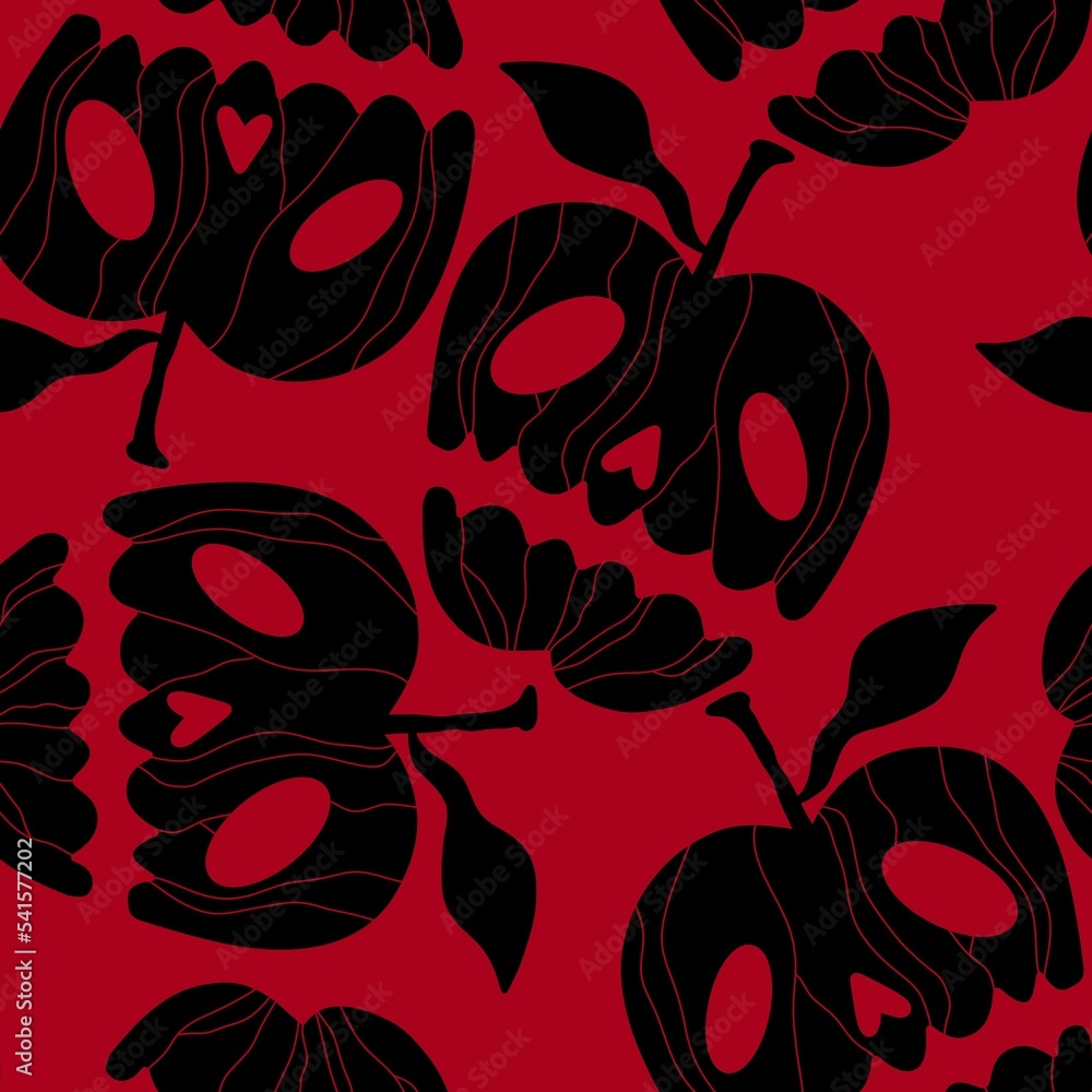 Halloween cartoon seamless apples skulls pattern for wrapping paper and fabrics and linens and kids clothes Halloween cartoon seamless apples skulls pattern for wrapping paper and fabrics and linens and kids clothes