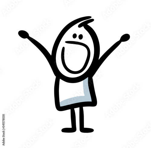 Cartoon figure of yawning man with wide open mouth and raised up hands.