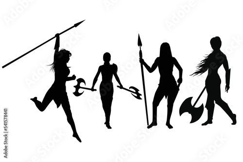 silhouettes of female warior in poses