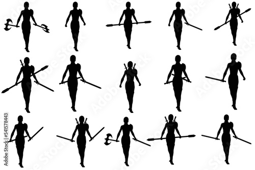 silhouettes of female warior in poses