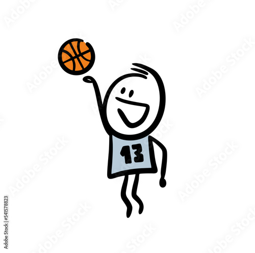 Basketball player with throwing ball in the basket in jump.