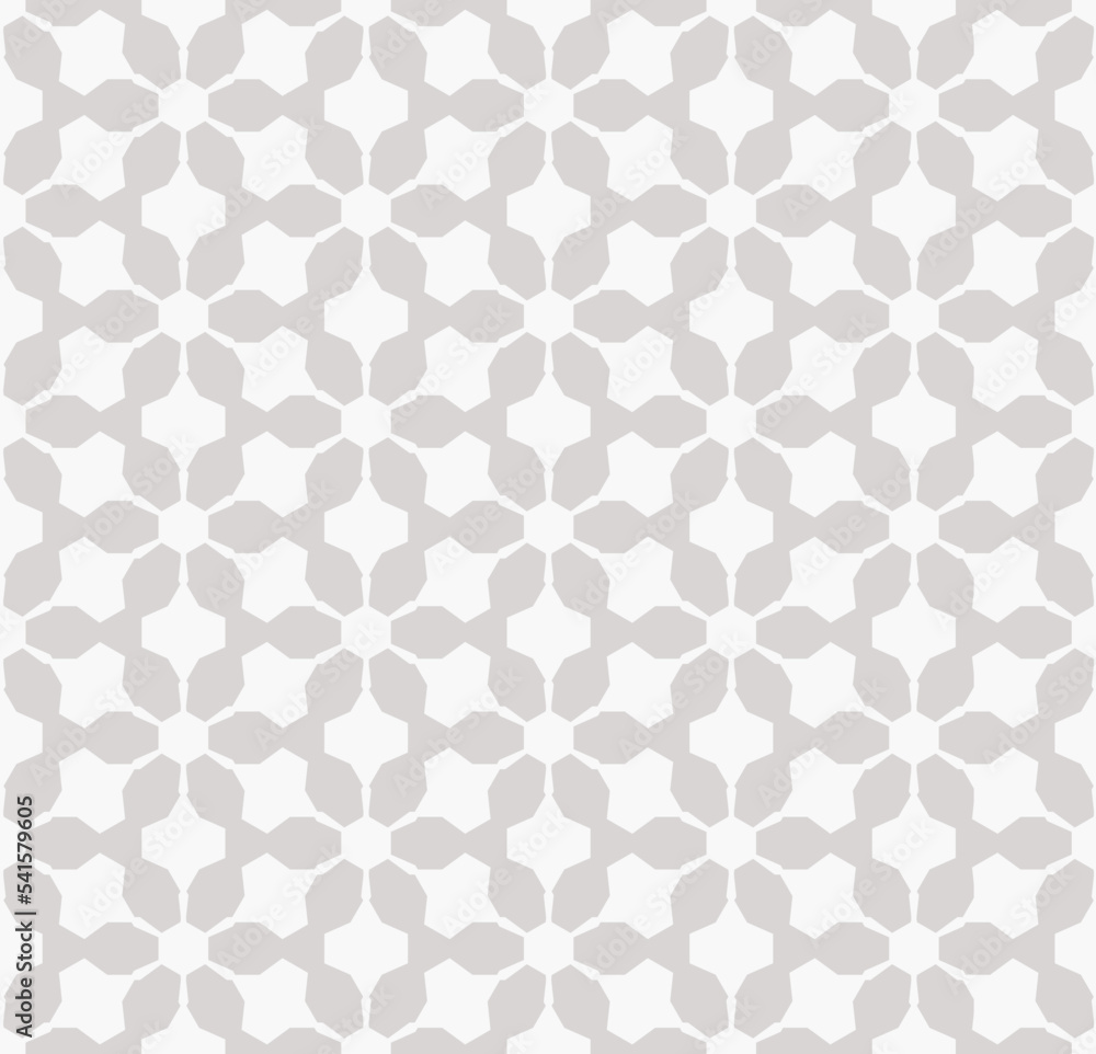 Abstract geometric seamless pattern. Vector texture with elegant floral lattice, mesh, net, grid. Oriental traditional luxury background. Subtle gray and white ornament, repeat tiles, modern design