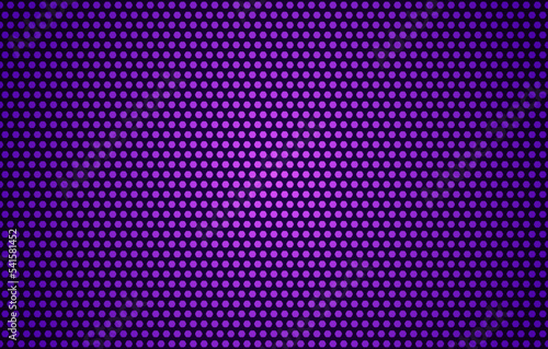 Vector violet dotted metallic background. Grill speaker steel texture. Iron round hole seamless pattern. Future perforated grate banner. Aluminium abstract wallpaper. Gradient radiator plate shape