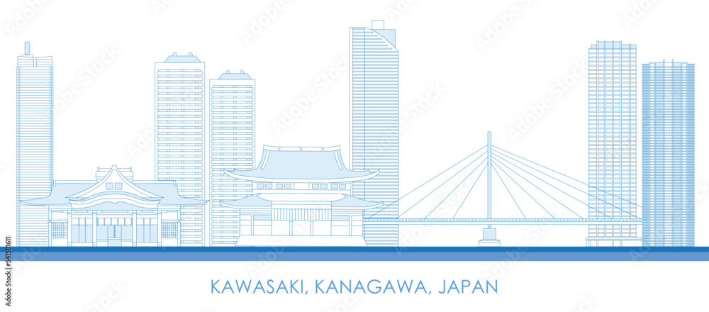 Outline Skyline panorama of city of Kawasaki, Kanagawa, Japan - vector illustration