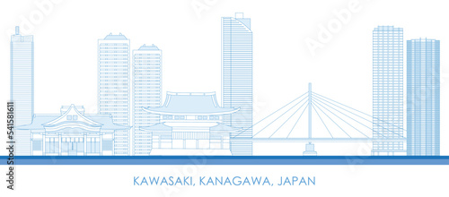 Outline Skyline panorama of city of Kawasaki, Kanagawa, Japan - vector illustration photo