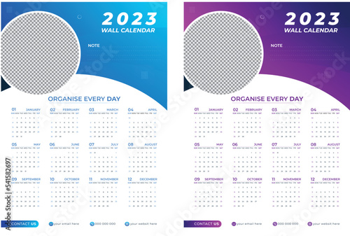 Colorful 2023 WALL CALENDAR Design. Week starts on Sunday. January, February, March, April, May, June, July, August, September, October, November, December