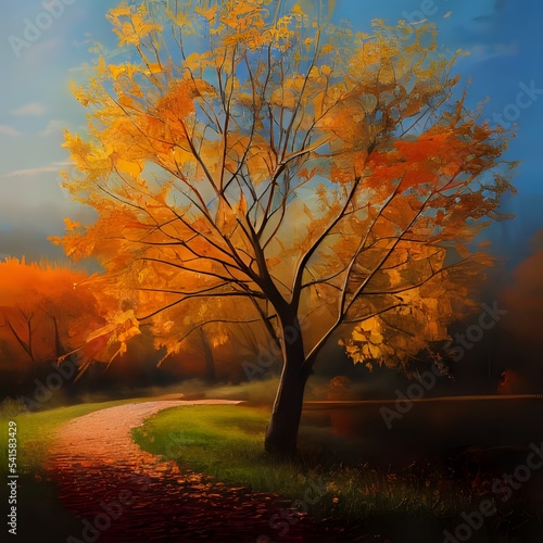 Yellow tree in autumn with a natural background © the