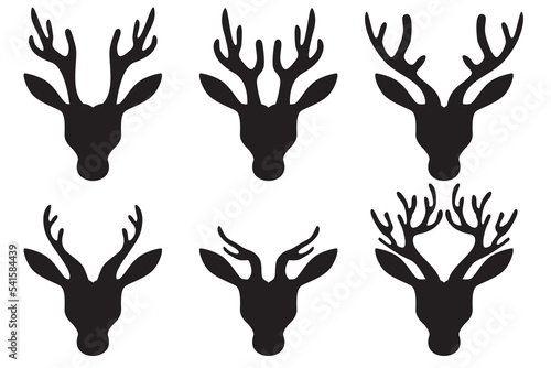Set the deer head. Deer antler silhouette vector illustration