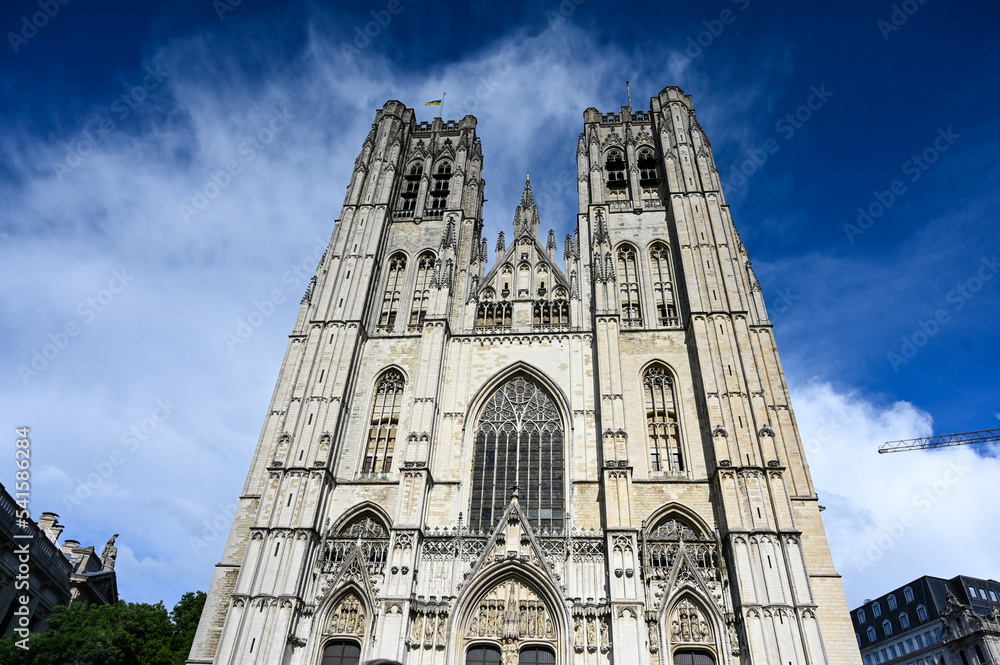 Fototapeta premium Brussels, Belgium: Cathedral of St. Michael and St. Gudula. Religion. Roman Catholic cathedral in center of Brussels.