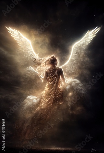 Fototapet Falling angel in the sky illustration