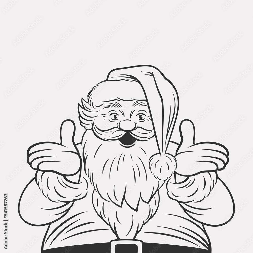 Vector Black and White Happy Santa Claus in Retro Cartoon Comic Style with Outline. Confused, Inquiring, Telling, Asking Santa Character. Design Template for Christmas, New Year Holiday Greeting Cards Vector Black and White Happy Santa Claus in Retro Cartoon Comic Style with Outline. Confused, Inquiring, Telling, Asking Santa Character. Design Template for Christmas, New Year Holiday Greeting Cards