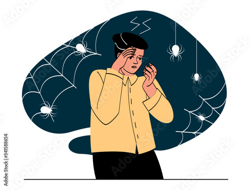 Man with arachnophobia