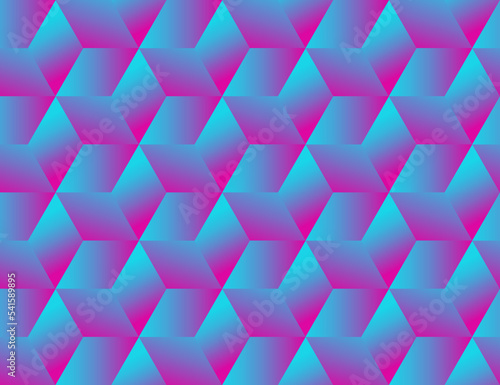 Holographic iridescent vector seamless pattern of cubes, optical illusion