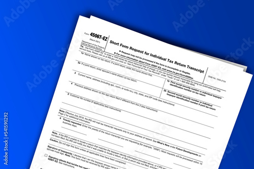 Form 4506T-EZ documentation published IRS USA 44533. American tax document on colored