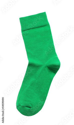 Bilde på lerret Green sock isolated on white, top view