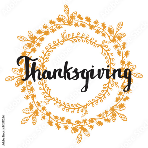 Vintage Thanksgiving Sign Hand Lettering Vector Give Thanks typography and calligraphy with leaves and wreath