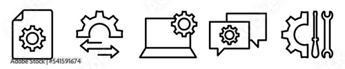 Conjunto de iconos de configuración. Ajustes del sistema, herramientas, manual e instrucciones. Ilustración vectorial