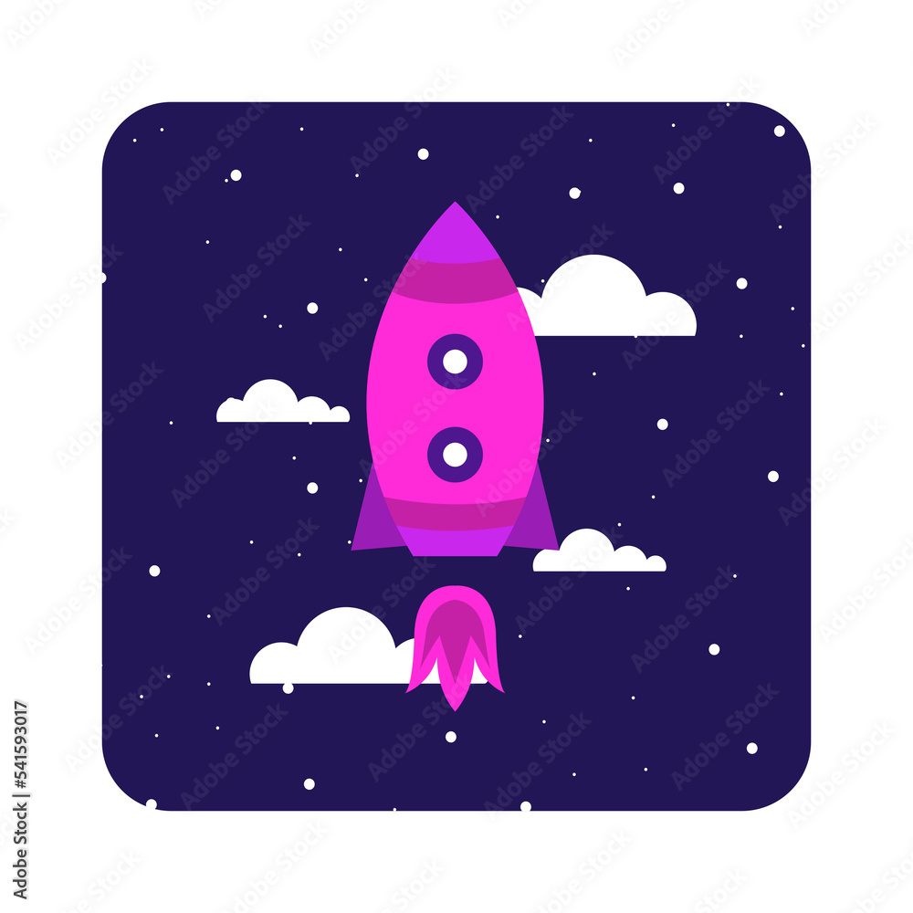 Flat illustration space, moon, astronaut, purple glitter Flat illustration space, moon, astronaut, purple glitter
