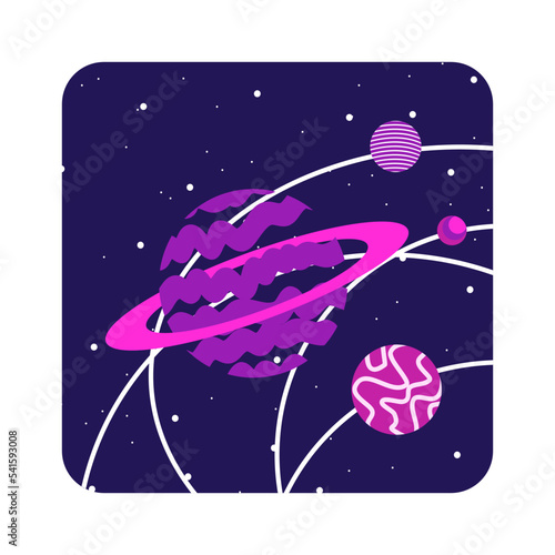 Fototapeta Naklejka Na Ścianę i Meble -  Flat illustration space, moon, astronaut, purple glitter