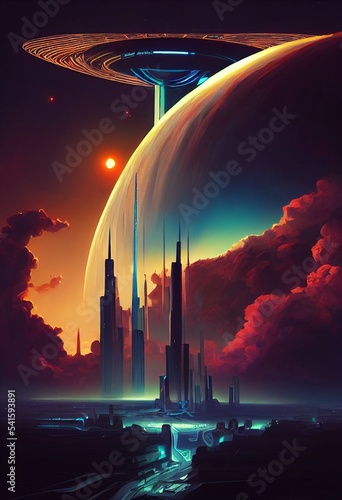 Alien city of the future scifi tower science fiction other worlds civilization planets sci-fi cities surreal buildings intergalactic planet, landscape, architecture 9:16 (generative AI, AI) #541593891