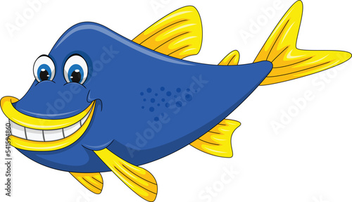 Fish blue with big smile funny and friendly cartoon 