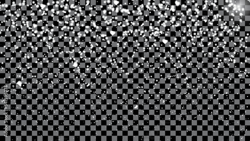  Falling snowflakes on dark background. Snowflake transparent decoration effect. Xmas snow flake pattern. Magic white snowfall texture. Winter snowstorm backdrop