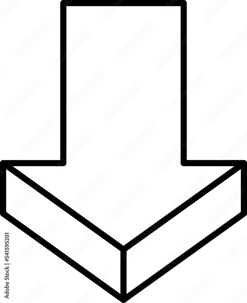 Obraz premium Solid line down isometric arrow, 3D downwards arrow on transparent background