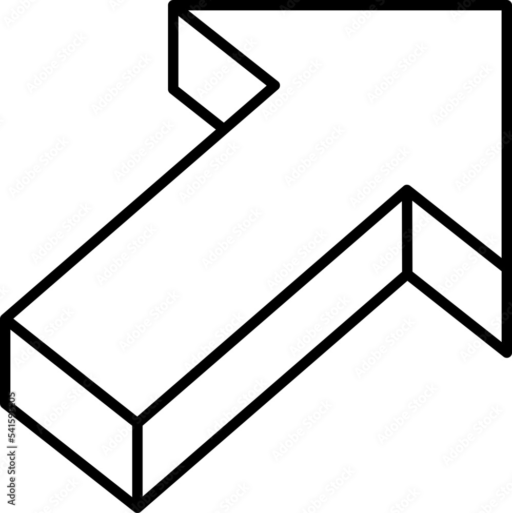 Solid line isometric arrow, 3D arrow on transparent background Solid line isometric arrow, 3D arrow on transparent background