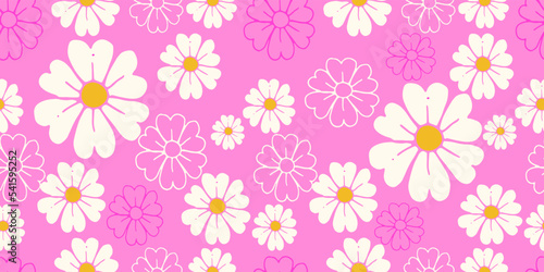 Wallpaper Mural Seamless abstract pattern with flowers yellow ornament stylish texture on pink background Torontodigital.ca
