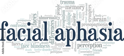 Facial Aphasia - Prosopagnosia word cloud conceptual design isolated on white background. photo