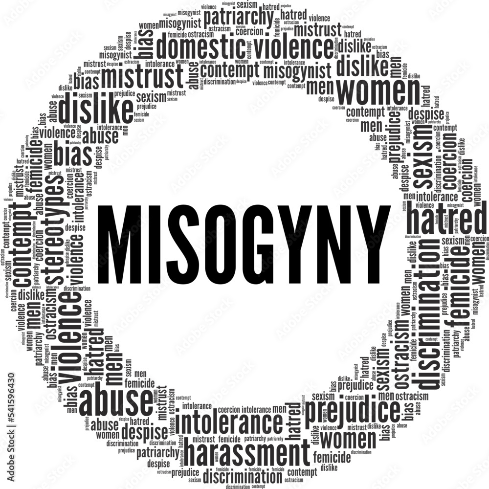 Misogyny word cloud conceptual design isolated on white background